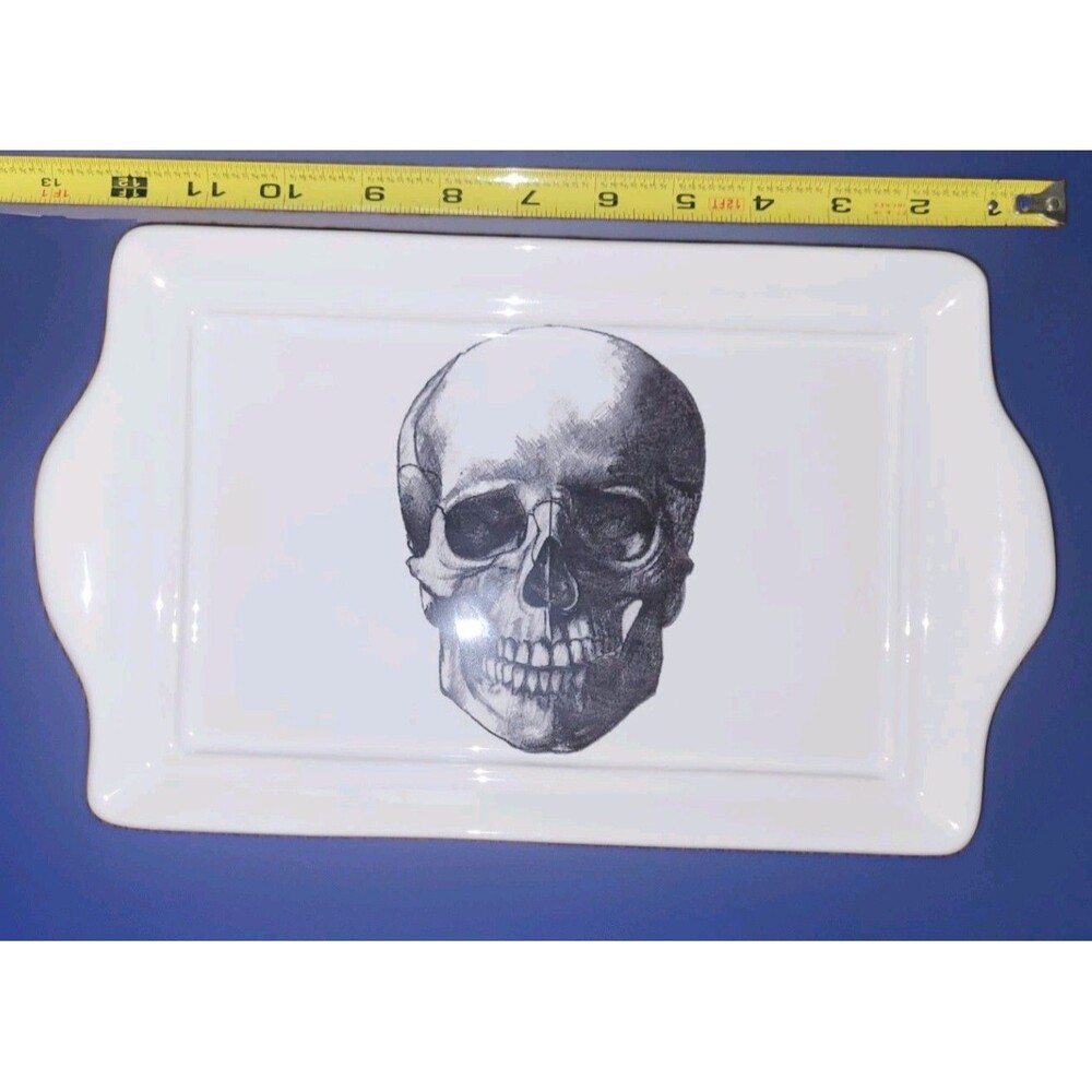 Valori Home VH Italy Ceramic Skull Serving Platter / Gothic Halloween Tray